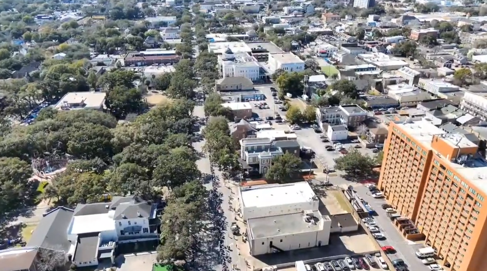 Aerial drone view of an urban area